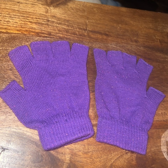 Big kids or adults one size mittens hand gloves with open finger purple metallic - Picture 4 of 7